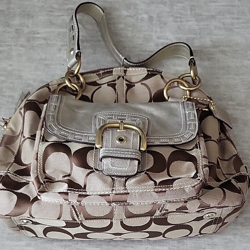 Coach Brown and Cream Shoulder Bag